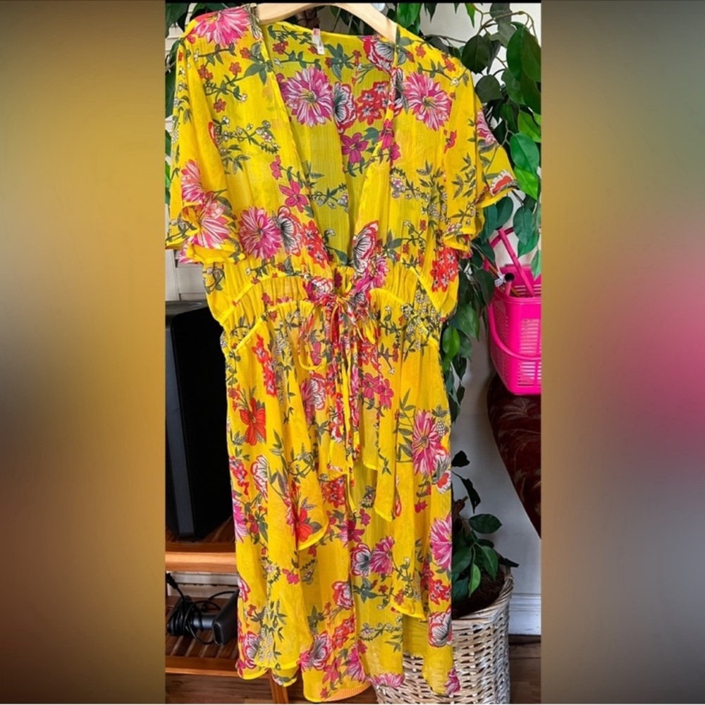 True Destiny Yellow Pink Floral Swim Coverup